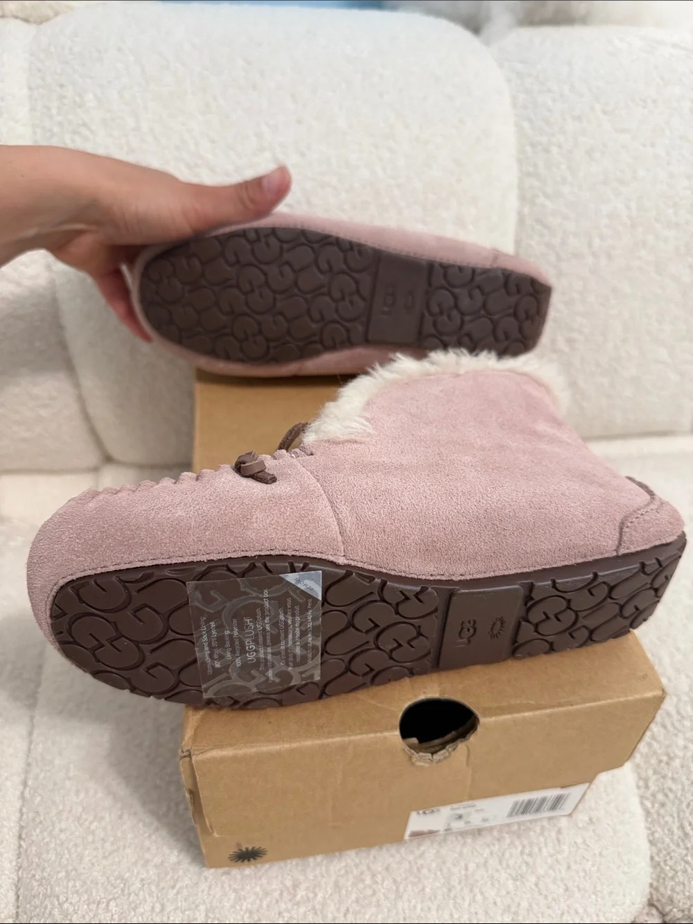 UGG Kids Pink Suede Faux-Fur Moccasin Slippers